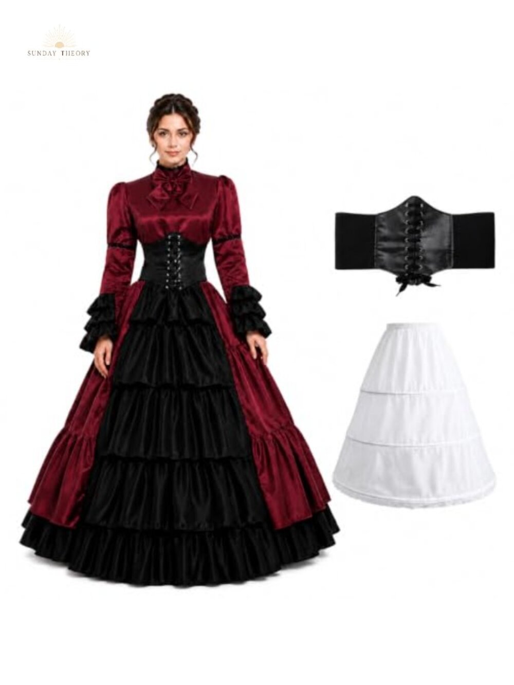 Victorian Gothic Rococo Costume Dress with Corset & Hoop Skirt